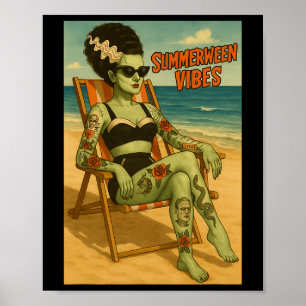 Affiche Summerween Vibes Retro Beach Style gothique Tee