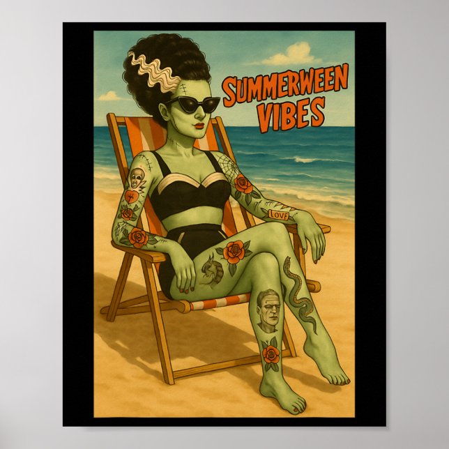Affiche Summerween Vibes Retro Beach Style gothique Tee (Devant)