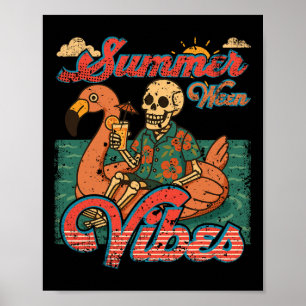 Affiche Summerween Vibes Skeleton Flamant rose Flotte été