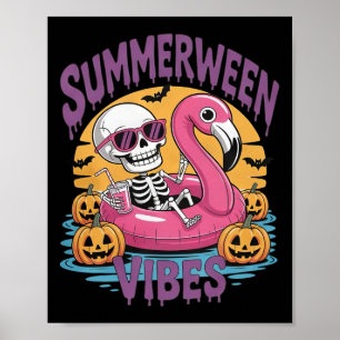 Affiche Summerween Vibes Skeleton Flamant rose Hallowee Éf