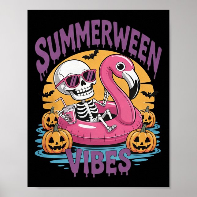 Affiche Summerween Vibes Skeleton Flamant rose Hallowee Éf (Devant)