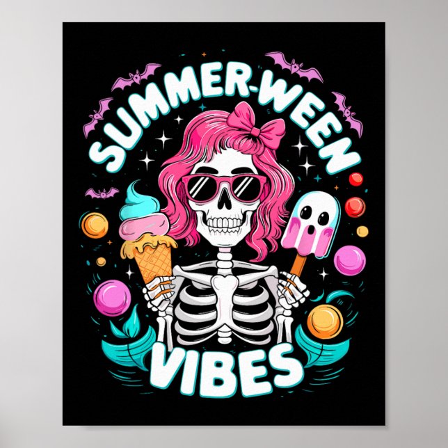 Affiche Summerween Vibes Skeleton Vacances Éffrayantes Hal (Devant)