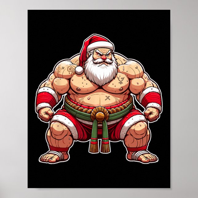 Affiche Sumo Père Noël Japonais Wrestler Japon Cool Noël (Devant)
