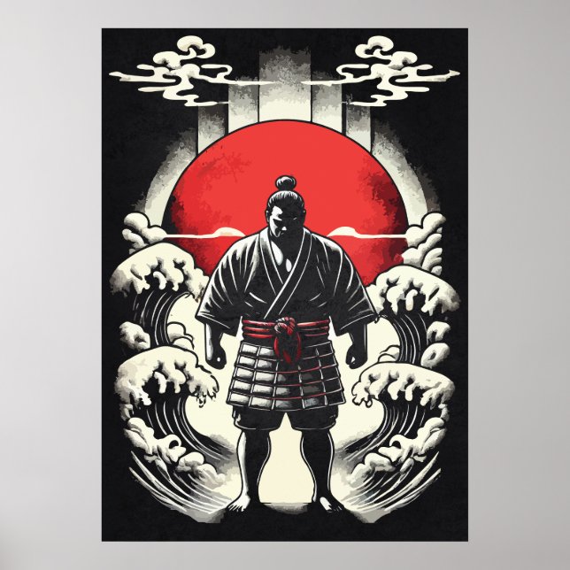 Affiche Sumo Wrestler In Red Moon, Japanese Anime Tattoo (Devant)