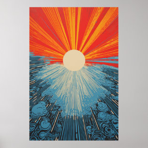 Affiche Sun Closeup Water Mosaic - Linocut Imprimer l'affi