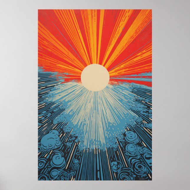 Affiche Sun Closeup Water Mosaic - Linocut Imprimer l'affi (Devant)