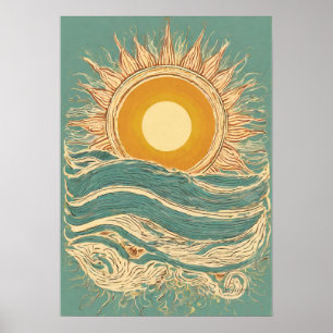 Affiche Sun Fiery sur Green Sun Illustration Mur Art Impri