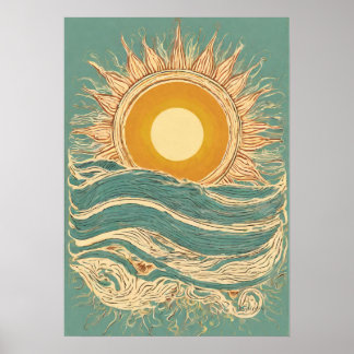 Affiche Sun Fiery sur Green Sun Illustration Mur Art Impri