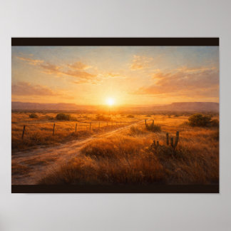 Affiche Sun flare over empty prairie