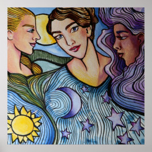 Affiche Sun Moon Stars Art féminin