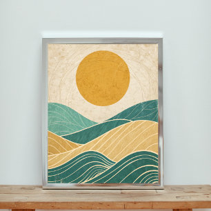 Affiche Sun Over Rolling Hills & Waves