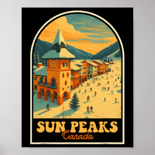 Affiche Sun Peaks Canada Conception Vintage Rétro Village