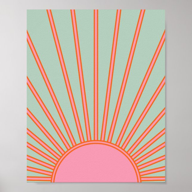 Affiche Sun Sunrise Green And Pink Abstract Retro Sunshine (Devant)