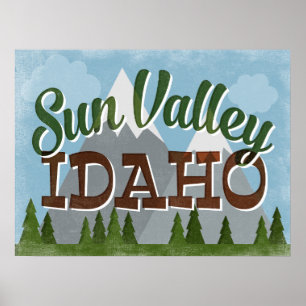 Affiche Sun Valley Idaho Amusants Retro Snowy Mounts