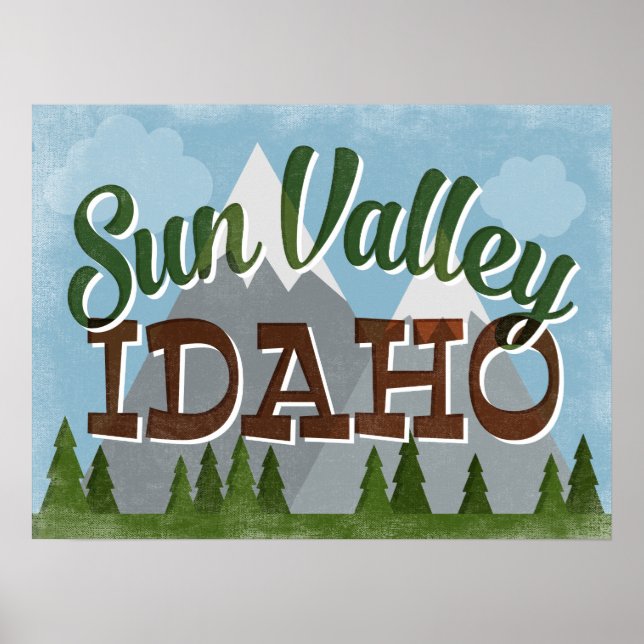 Affiche Sun Valley Idaho Amusants Retro Snowy Mounts (Devant)
