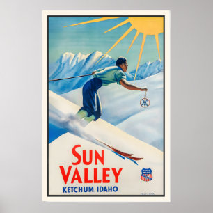 Affiche Sun Valley Ketchum Idaho États-Unis Amérique Ski V