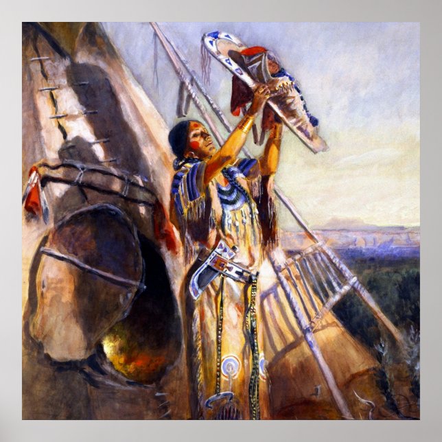 Affiche "Sun Worshiping in Montana" de Charles Russell (Devant)