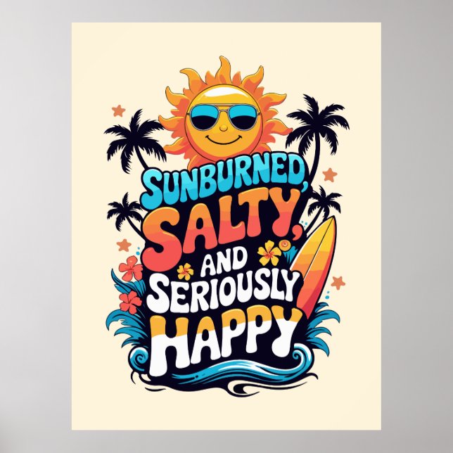 Affiche Sunburned Salty and Happy – Retro Beach Vibes (Devant)