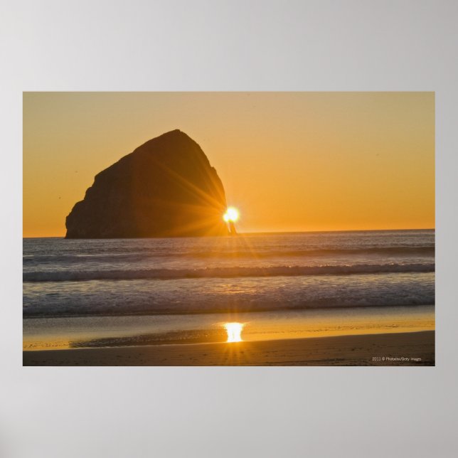 Affiche Sunburst Et Haystack Rock Au Cap Kiwanda (Devant)