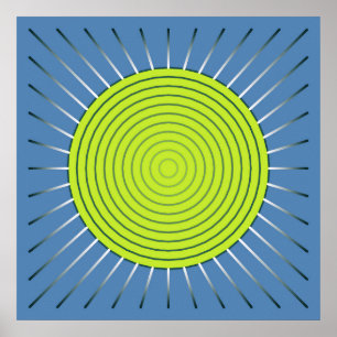 Affiche Sunburst géométrique moderne - Lime et bleu Denim