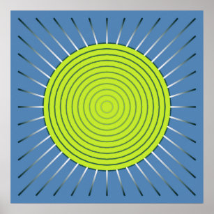 Affiche Sunburst géométrique moderne - Lime et bleu Denim