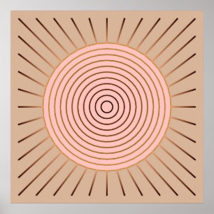 Affiche Sunburst géométrique moderne - Peach et Tan
