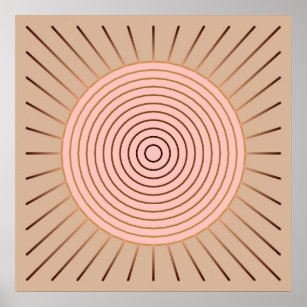 Affiche Sunburst géométrique moderne - Peach et Tan