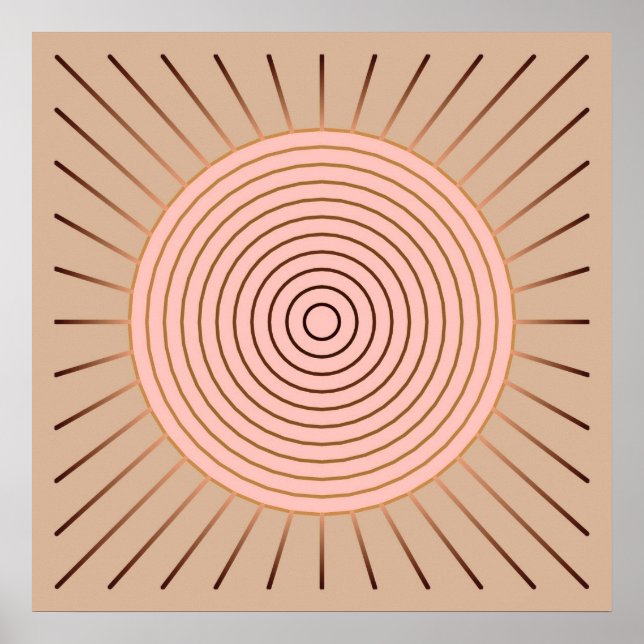 Affiche Sunburst géométrique moderne - Peach et Tan (Devant)