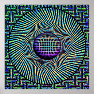 Affiche Sunburst Op Art Purple