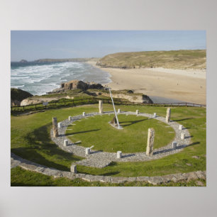 Affiche Sundial et Perran Beach, Perranporth, Cornwall,