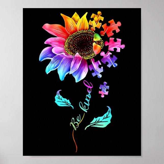 Affiche Sunflower Be Kind Puzzle Piece Sensibilisation sur (Devant)