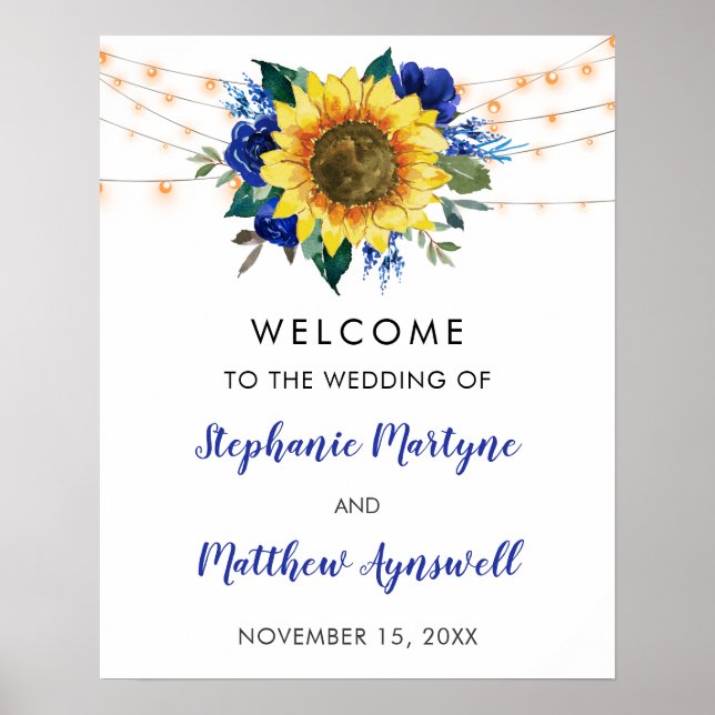 Affiche Sunflower Blue Floral String Mariage (Devant)