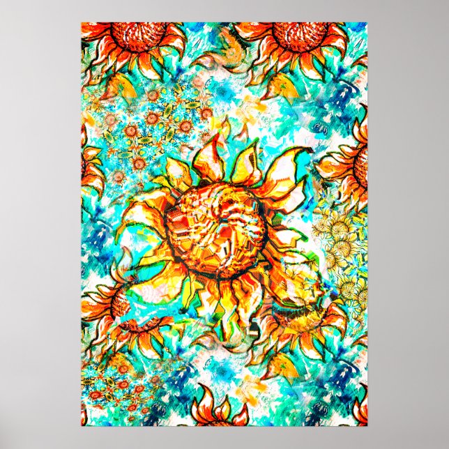 Affiche Sunflower Craze coloré motif d'été (Devant)