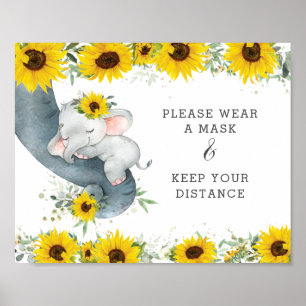 Affiche Sunflower Cute Elephant Porter Un Masque Garder Di