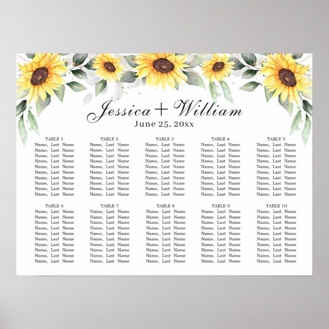 Affiche Sunflower Eucalyptus 10 Tables CADRE (Devant)
