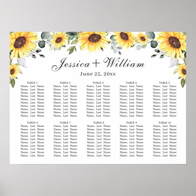 Affiche Sunflower Eucalyptus 10 Tables CADRE (Devant)