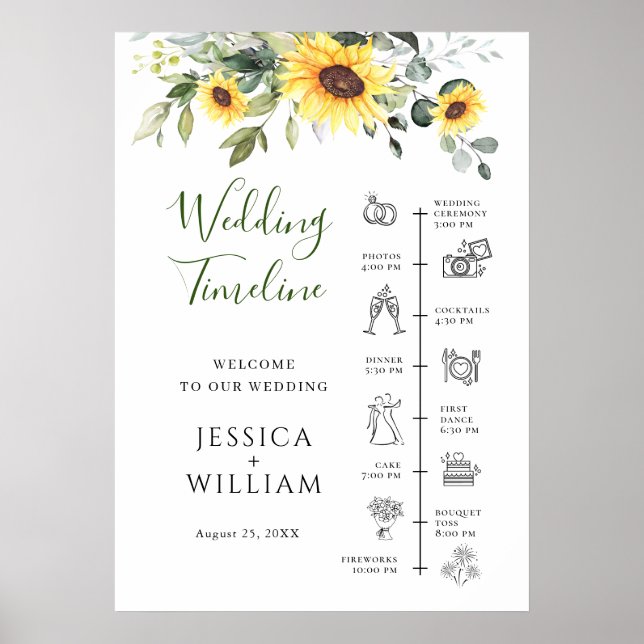Affiche Sunflower Eucalyptus Jour de mariage Timeline (Devant)