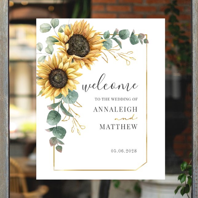 Affiche Sunflower Eucalyptus Mariage géométrique Bienvenue (Sunflower Eucalyptus Floral Welcome Wedding Poster)