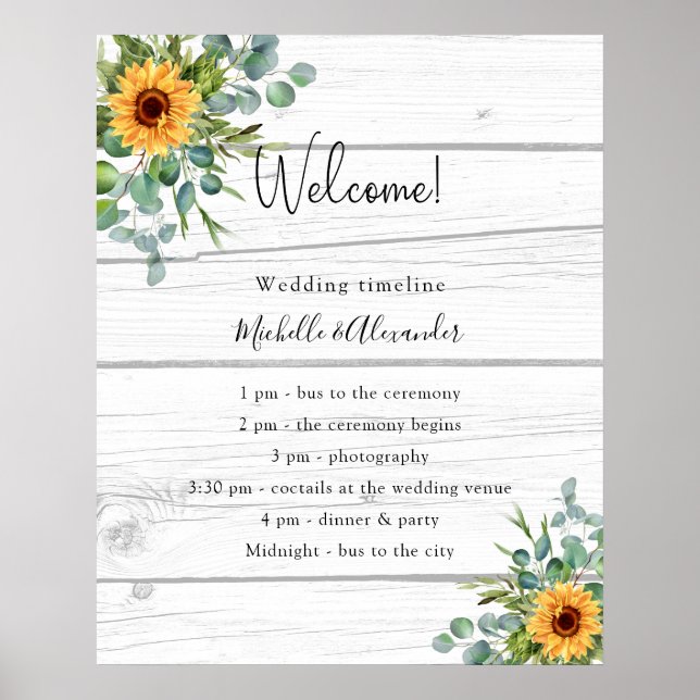 Affiche Sunflower eucalyptus programme de mariage détails  (Devant)