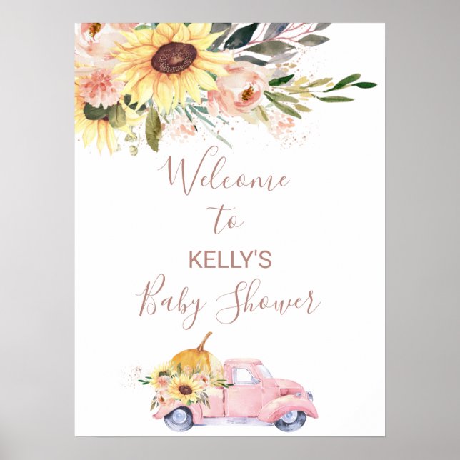 Affiche Sunflower Floral Pumpkin Truck Baby Shower Welcome (Devant)