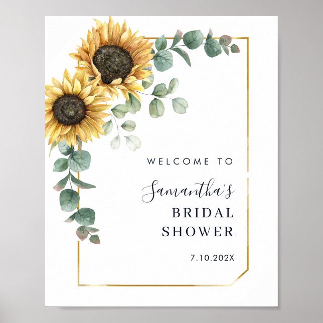 Affiche Sunflower Floral Script Bridal Shower Welcome (Devant)
