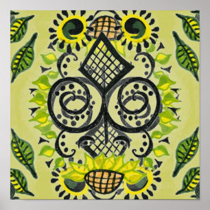 Affiche Sunflower Folk Art Motif