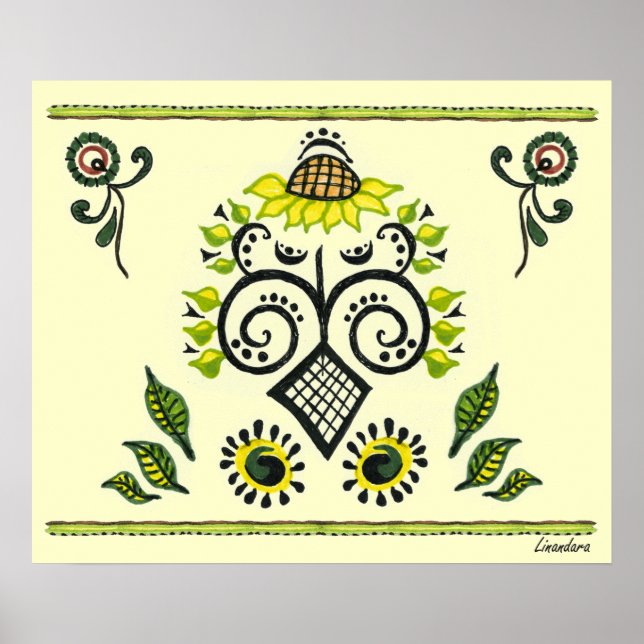 Affiche Sunflower Folk Motif (Devant)