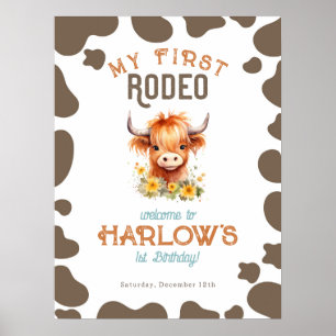 Affiche Sunflower Highland Cow Mon premier rodéo 1er anniv