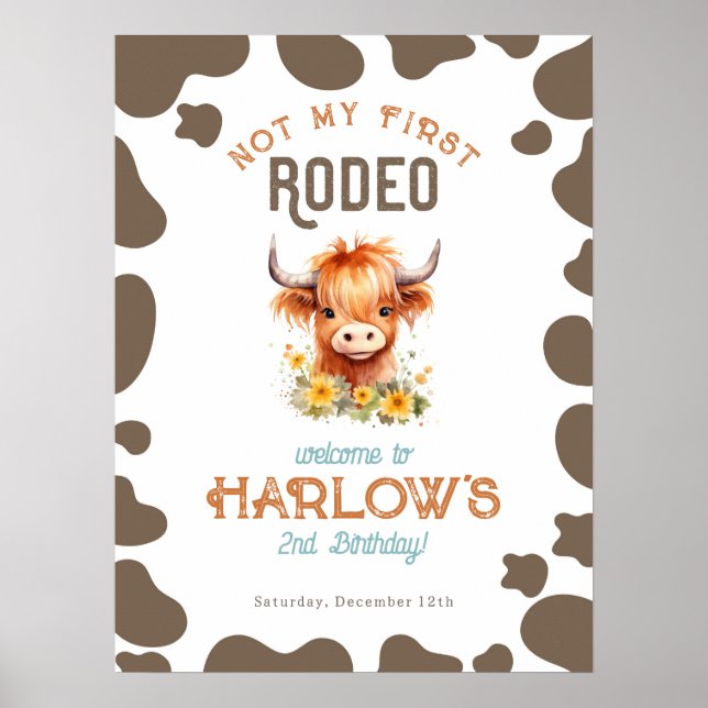 Affiche Sunflower Highland Cow Pas mon premier anniversair (Devant)