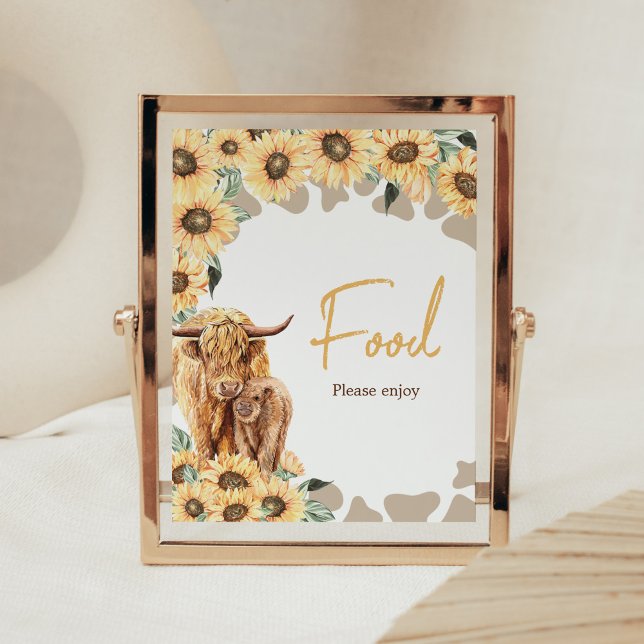 Affiche Sunflower Highland Vache Baby shower (Summer Holy Cow Baby Shower Food Sign)