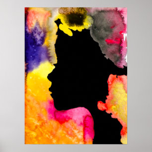 Affiche Sunflower lady silhouette watercolor art