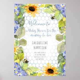 Affiche Sunflower Mommy to Bee Bumblebee Blue Hydrangea