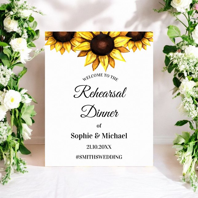 Affiche Sunflower Rehearsal Dinner Wedding White Yellow (Créateur téléchargé)