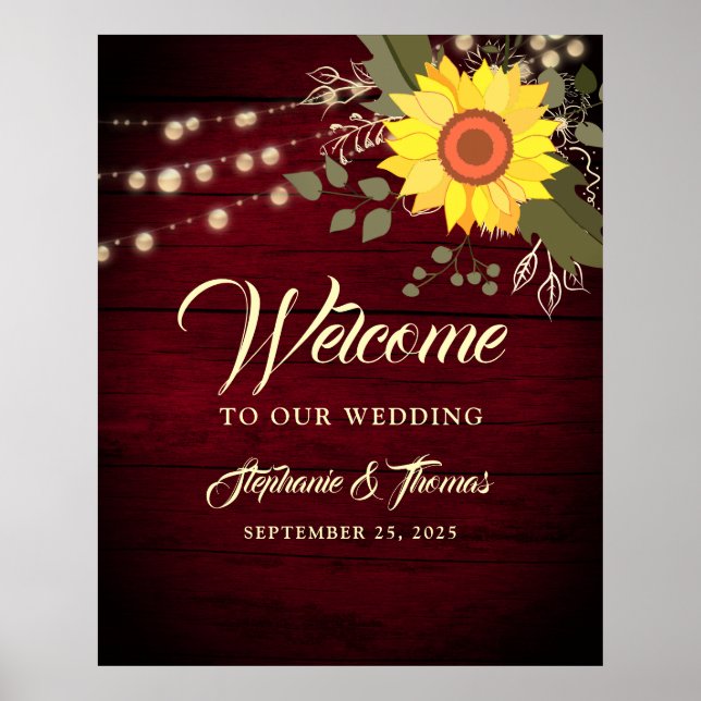 Affiche Sunflower Rustic Mariage Bienvenue (Devant)